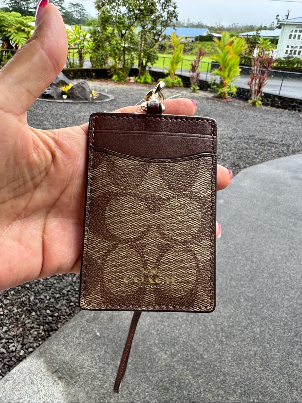 Coach Signature Canvas ID Badge Card Holder Lanyard Brown Gold - Picture 4 of 9